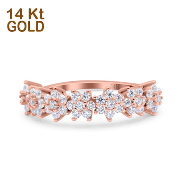 14K Rose Gold Seven Stone Flower Half Eternity Band Round Wedding Engagement Ring Simulated CZ Size-7